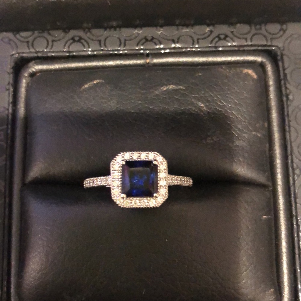 Lafonn Princess Cut Sapphire & Lasierre Diamond Ring, sz 7